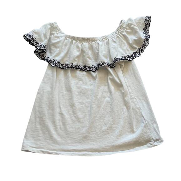 J. Crew Cotton Floral Embroidered Off the Shoulder Top/Blouse White, Black, S - Picture 6 of 11